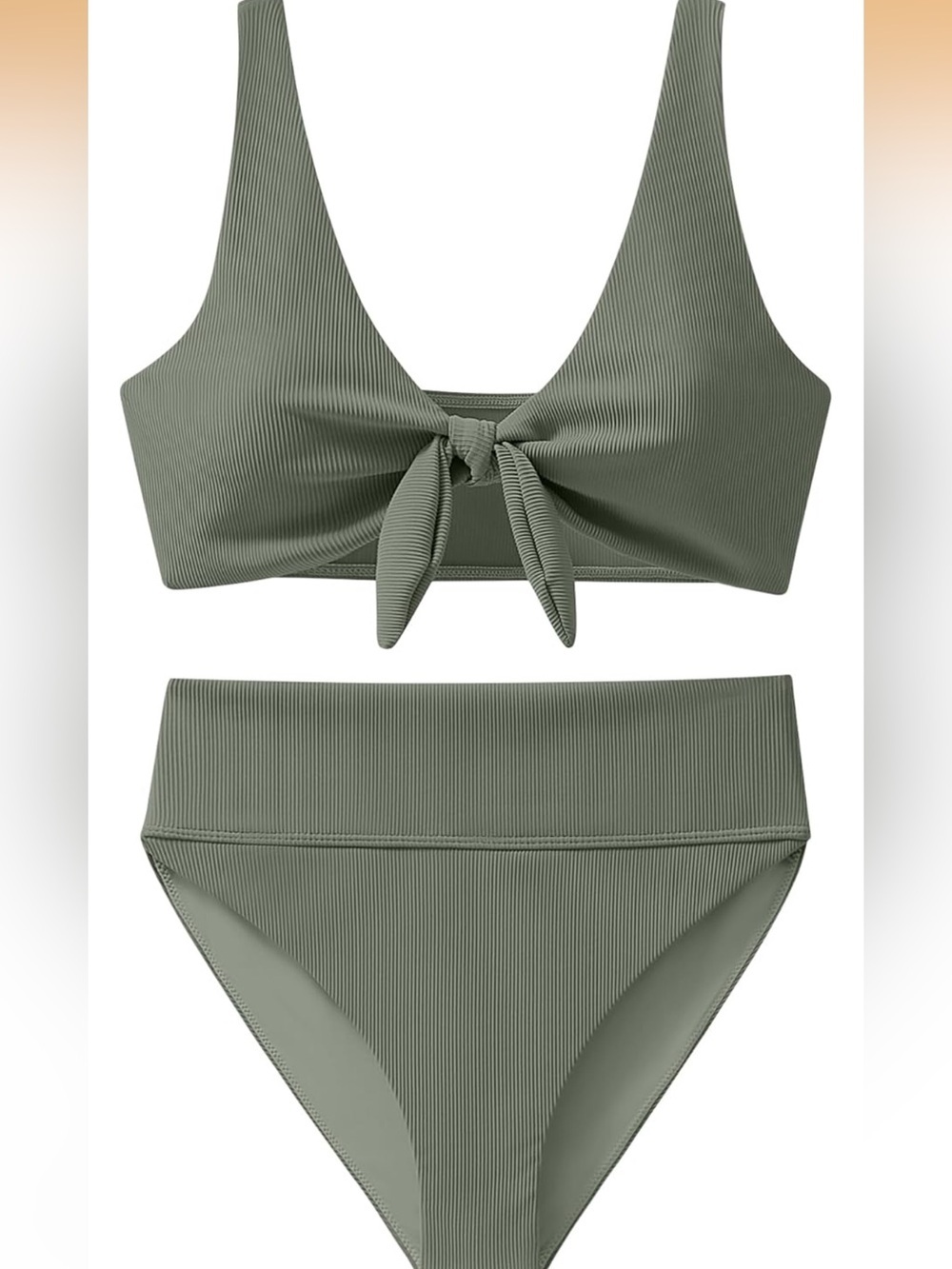 Summer High Waisted 2 Piece Bathing Suit Ribbed Tie Knot M 1812/bb1-2